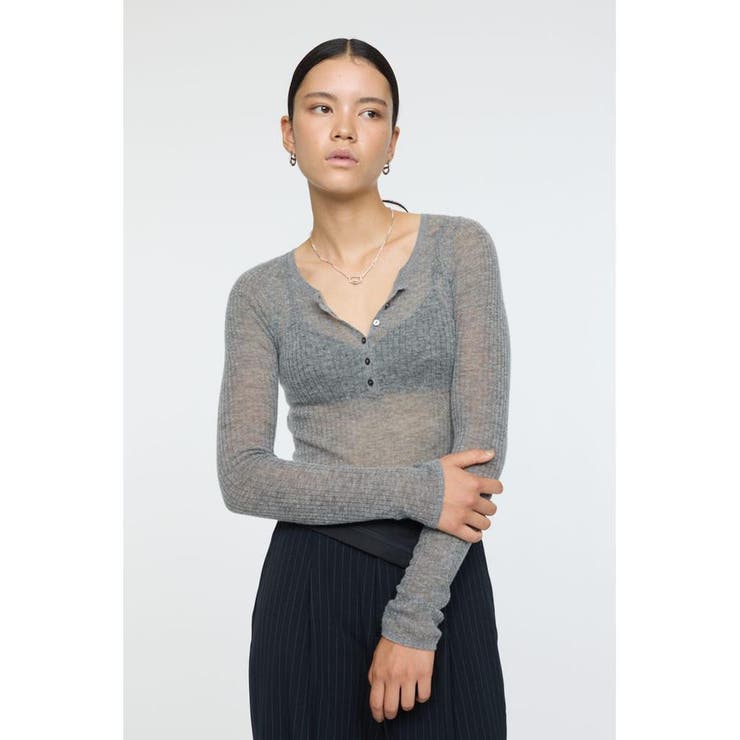 SHEER HENRY NECK ニットトップス | MOUSSY OUTLET | 詳細画像28 