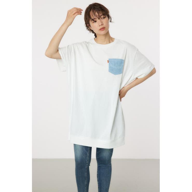 O/WHT1 | Oblong Logo デニムアップリケTワンピース | RODEO CROWNS WIDE BOWL