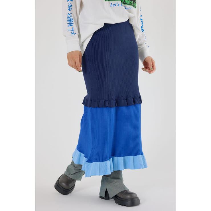 NVY | A-LIGHT フリル切替ニットスカート | RODEO CROWNS WIDE BOWL