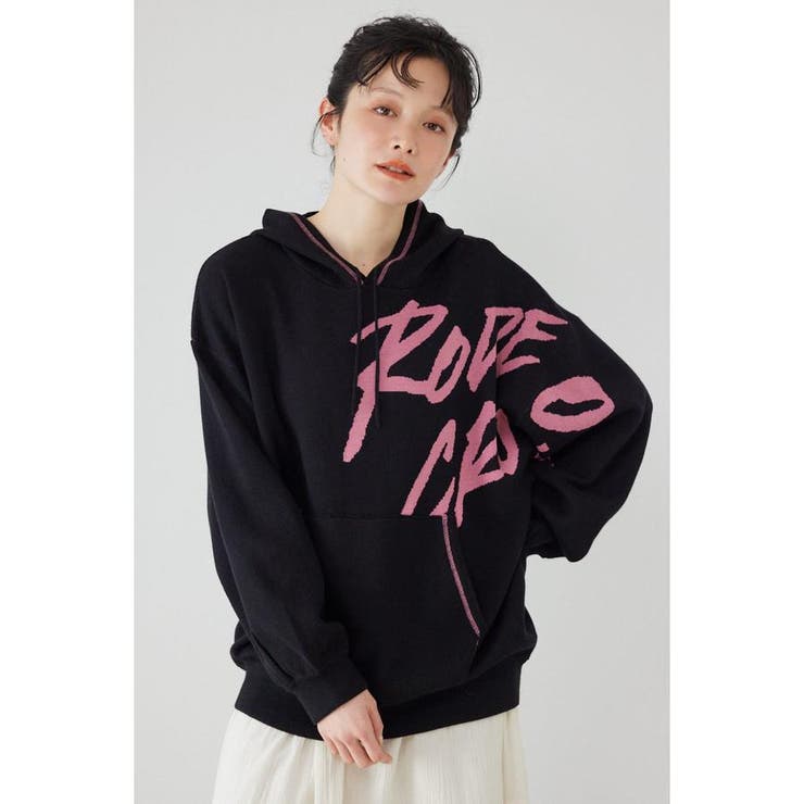 BLK | スウェットライクフロントロゴニットフーディー | RODEO CROWNS WIDE BOWL