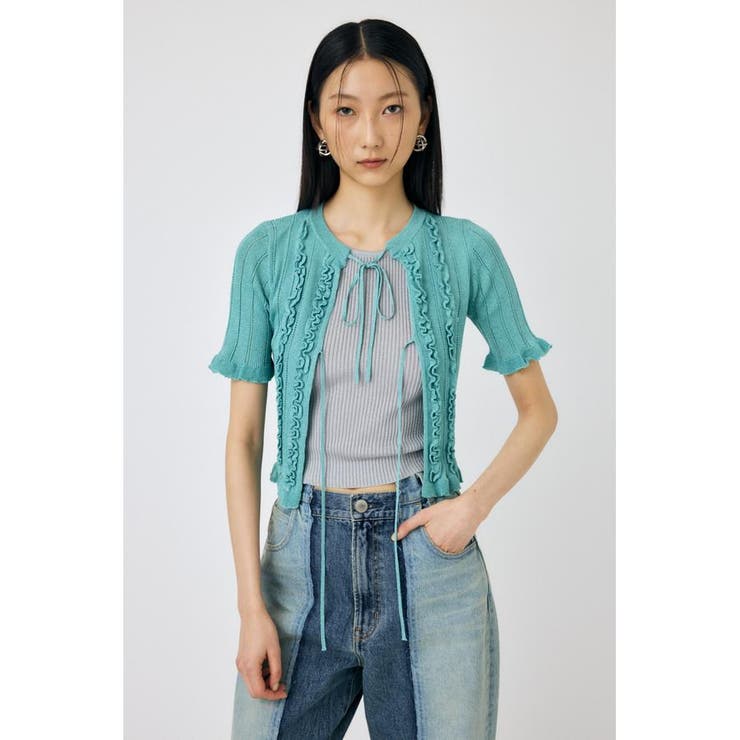L/BLU1 | FRILL STRIPED カーディガン | MOUSSY OUTLET