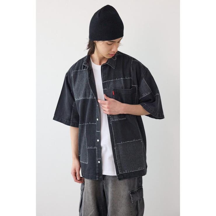 BLK | パッチパターンデニムシャツ | RODEO CROWNS WIDE BOWL