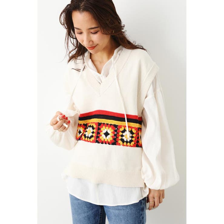 クロシェモチーフニットベスト | RODEO CROWNS WIDE BOWL | 詳細画像1 