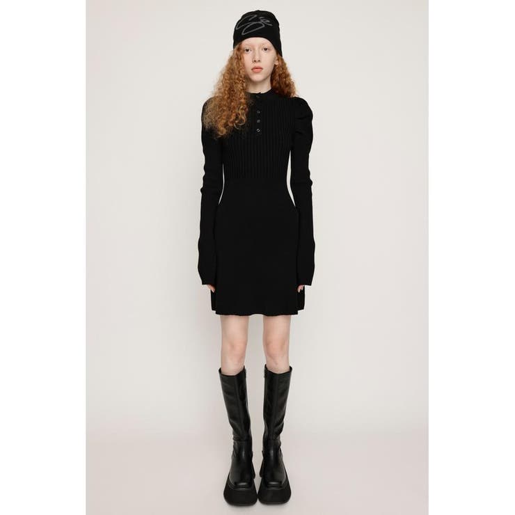 BLK | TUCK SLEEVE FLARE KNIT ショートワンピース | SLY OUTLET