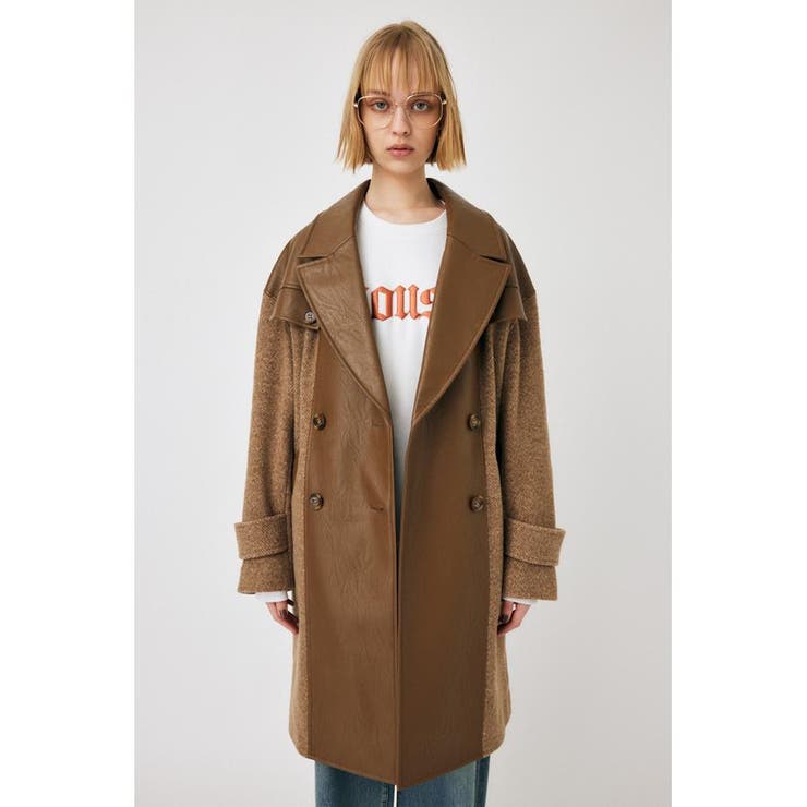 F／LEATHER COMBI MIDI コート[品番：BJLW0026675]｜MOUSSY OUTLET 