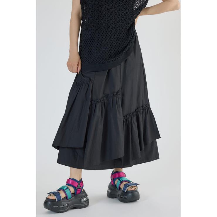 BLK | アシンメトリーギャザースカート | RODEO CROWNS WIDE BOWL