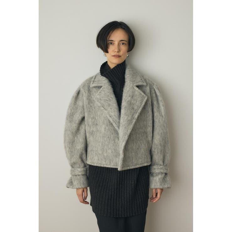L/GRY1 | シャギーショートジャケット リサイクルポリエステル×ウール混 | MOUSSY OUTLET