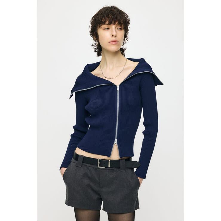NVY | BIG COLLAR ZIP UP ニットトップス | MOUSSY OUTLET
