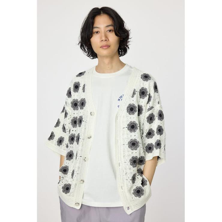 O/WHT1 | クロシェフラワー半袖ニットカーディガン | RODEO CROWNS WIDE BOWL