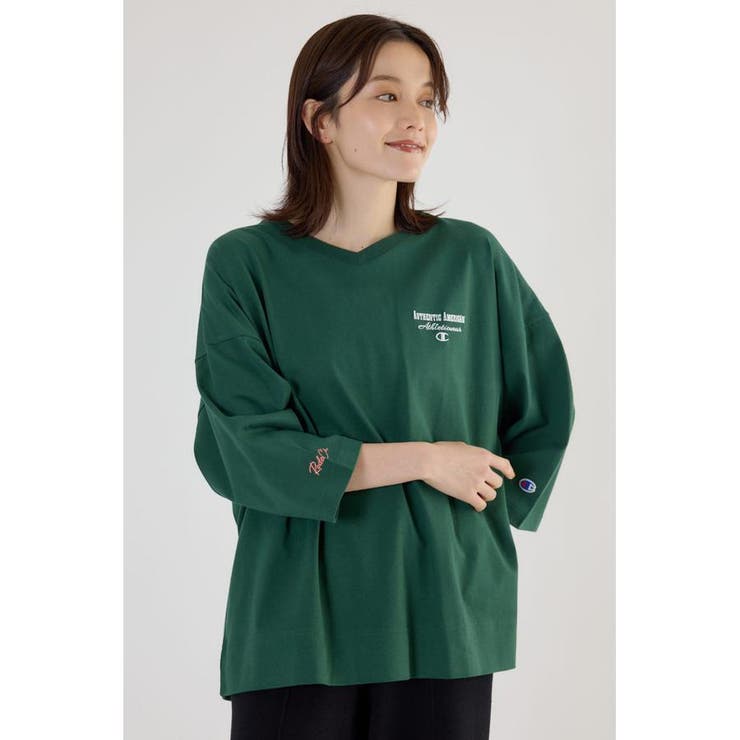 D/GRN3 | Champion Vネック7分袖トップス | RODEO CROWNS WIDE BOWL