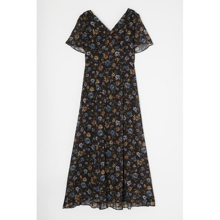 BLK | FLUTTER SLEEVE FLORAL ドレス | MOUSSY OUTLET