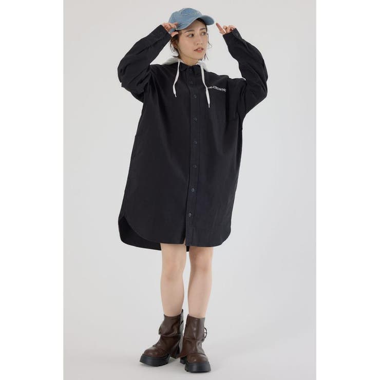 BLK | フード付きロゴシャツワンピース | RODEO CROWNS WIDE BOWL