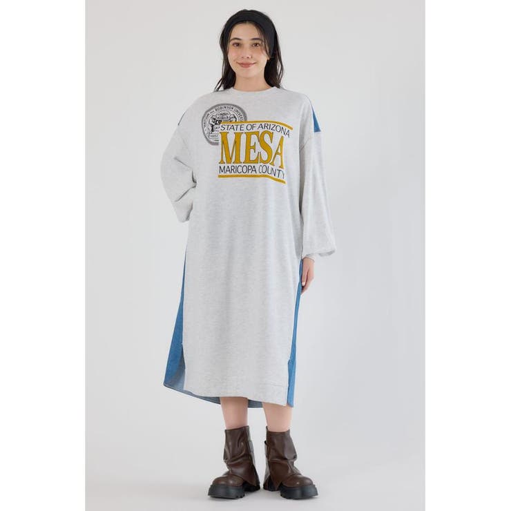 L/T.GRY1 | デニム切替スウェットワンピース | RODEO CROWNS WIDE BOWL