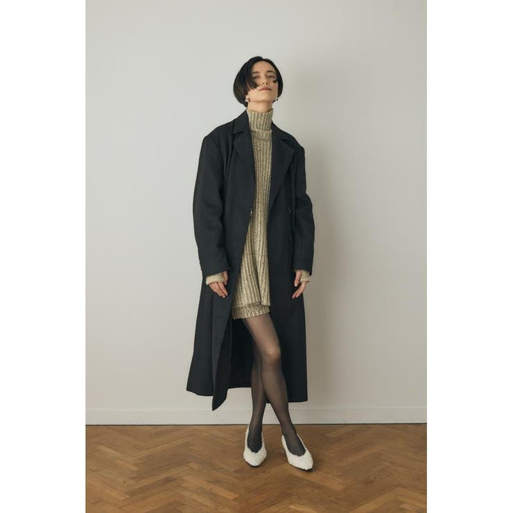 テーラードロングコート リサイクルポリエステル×ウール混 | MOUSSY OUTLET | 詳細画像4 