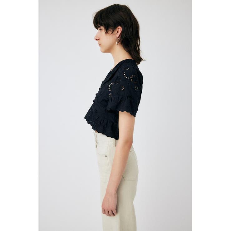 moussy EMBROIDERED LACE ブラウス ブラック - シャツ/ブラウス(長袖/七分)