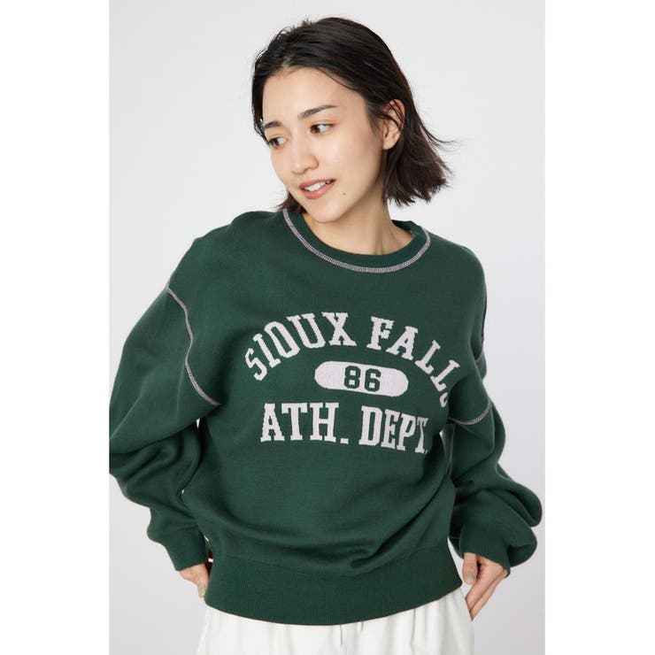 D/GRN3 | 配色ステッチカレッジニットトップス | RODEO CROWNS WIDE BOWL