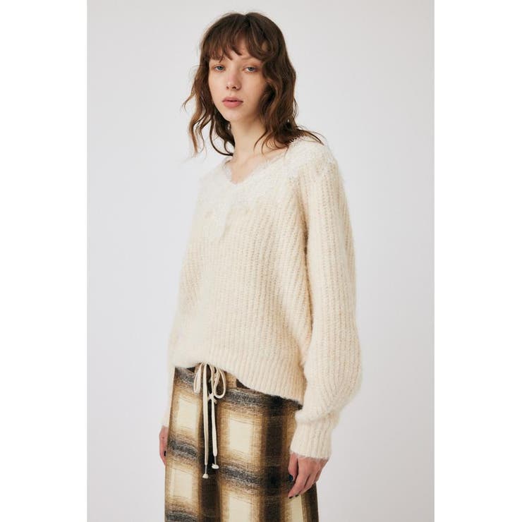 LACE TRIMMED V NECK セーター | MOUSSY OUTLET | 詳細画像4 