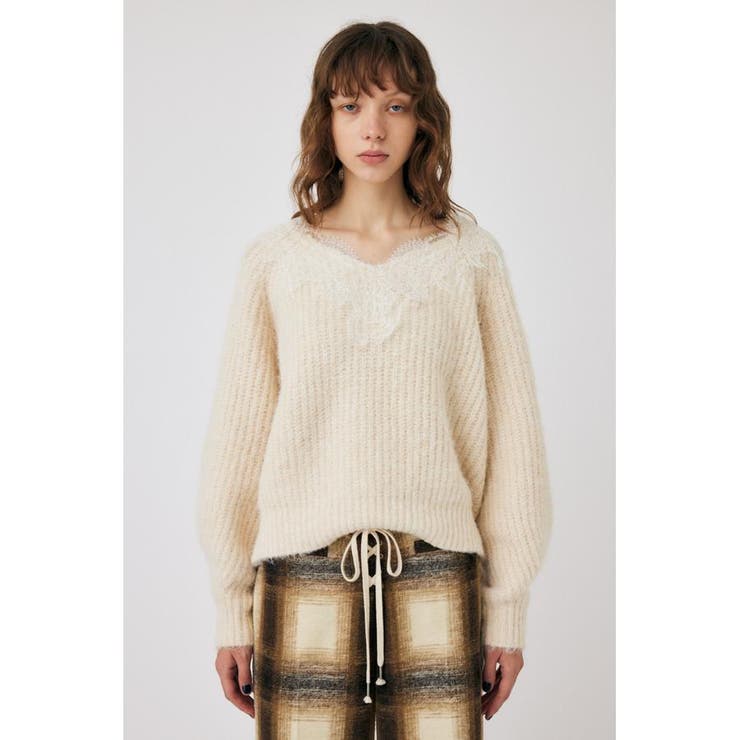 IVOY3 | LACE TRIMMED V NECK セーター | MOUSSY OUTLET