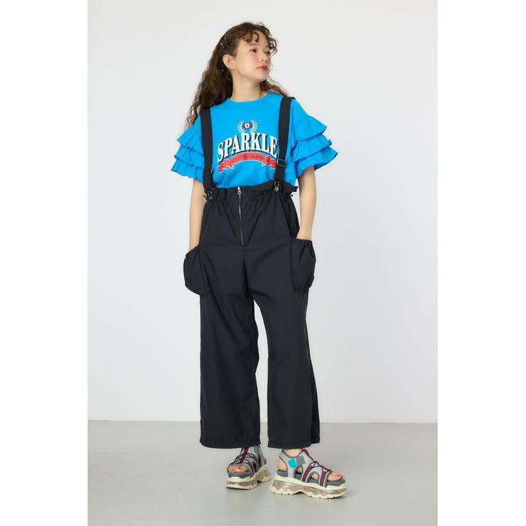 BLK | ウエストフリルサス付きパンツ | RODEO CROWNS WIDE BOWL