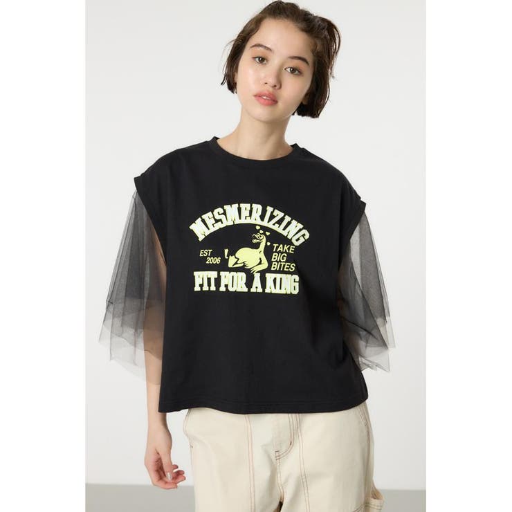 BLK | チュールスリーブカレッジTシャツ | RODEO CROWNS WIDE BOWL