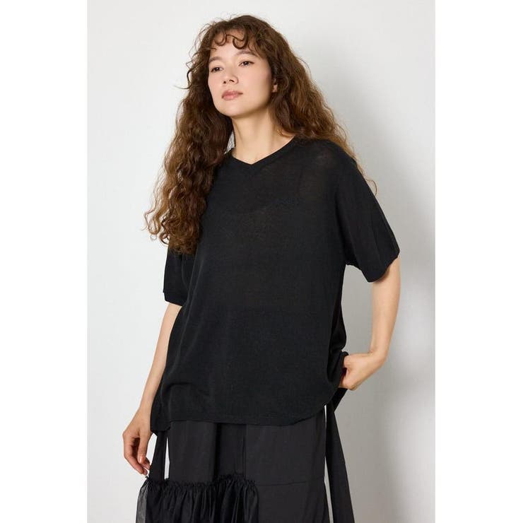 BLK | ネームパッチVネックニットトップス | RODEO CROWNS WIDE BOWL