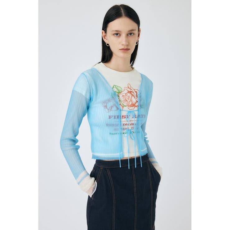 L/BLU1 | FRONT TIE シアーカーディガン | MOUSSY OUTLET