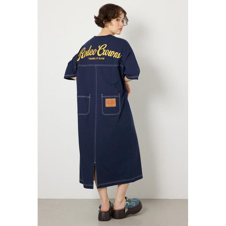 NVY | ハーフスリーブステッチワンピース | RODEO CROWNS WIDE BOWL