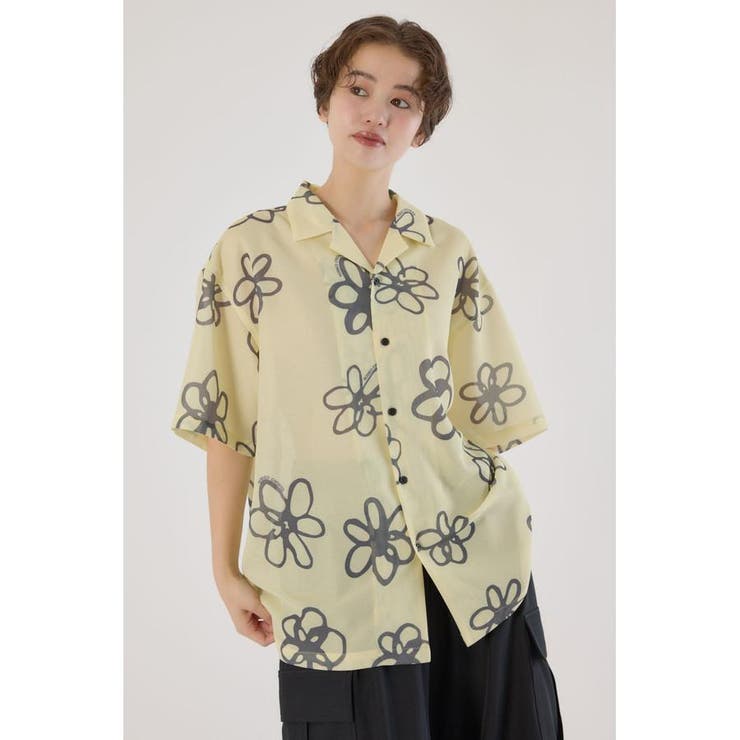 L/YEL1 | ポリメッシュフラワーシャツ | RODEO CROWNS WIDE BOWL