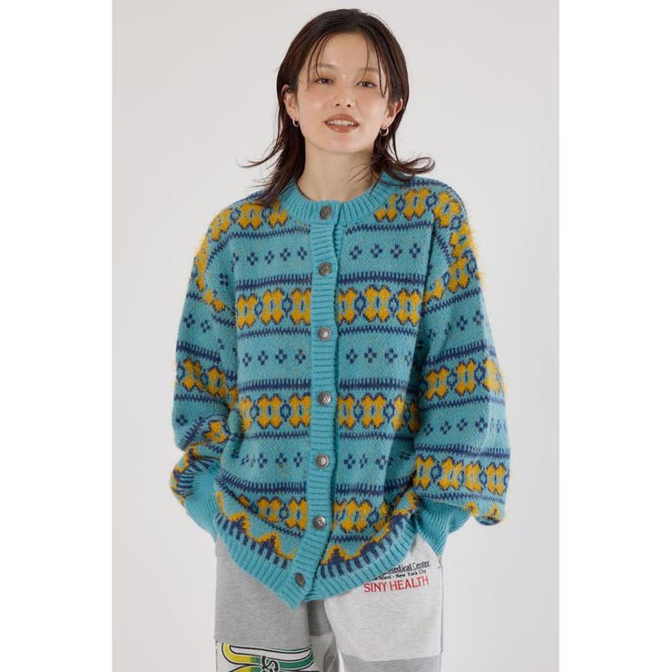 柄BLU5 | NEON NORDICニットカーディガン | RODEO CROWNS WIDE BOWL