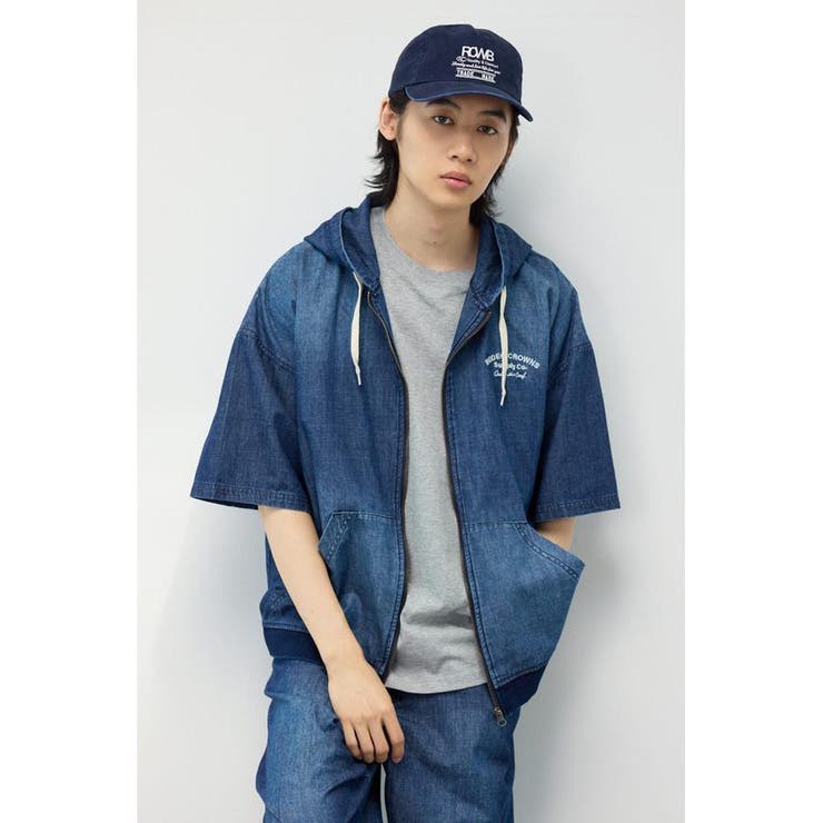 BLU | シャンブレーハーフスリーブZIPパーカー | RODEO CROWNS WIDE BOWL