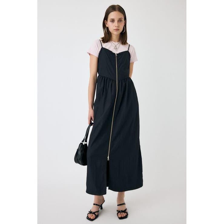 BLK | FRONT ZIP NYLON キャミドレス | MOUSSY OUTLET