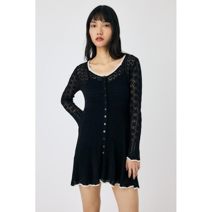 BLK | EYELET LACE KNIT ミニドレス | MOUSSY OUTLET