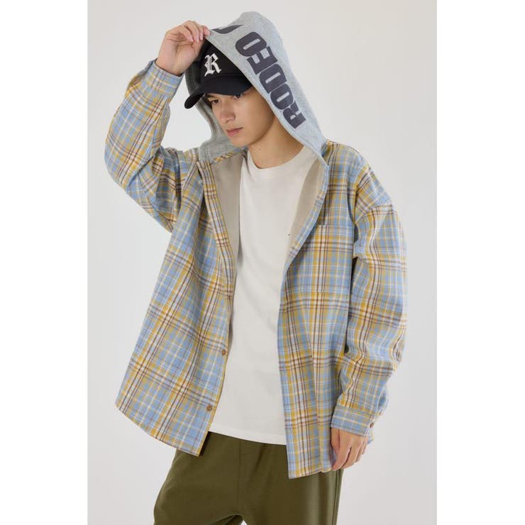 L/BLU1 | ボンディングフーデッドチェックシャツ | RODEO CROWNS WIDE BOWL