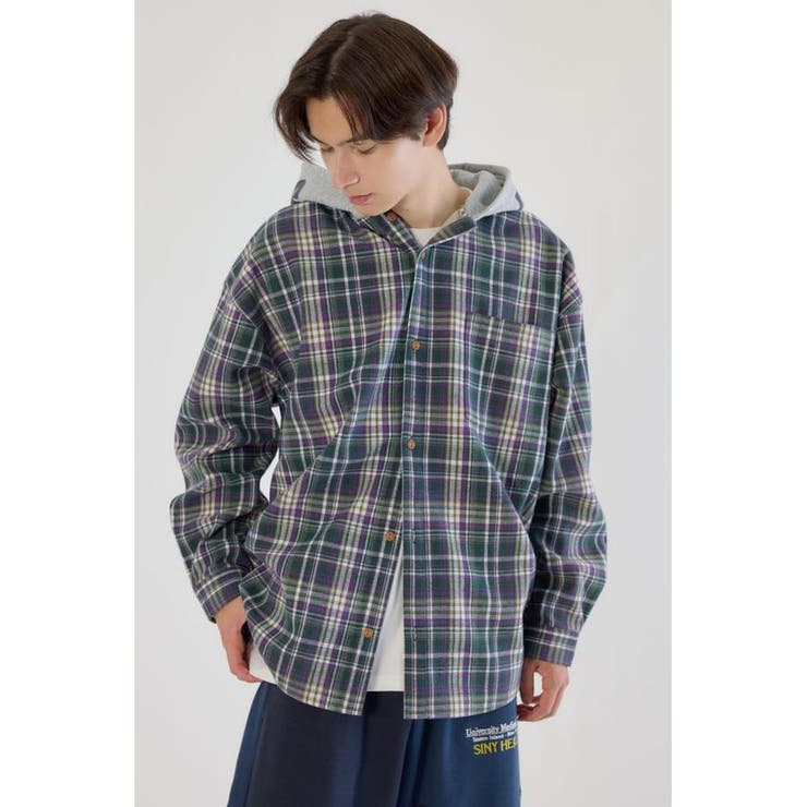 GRN | ボンディングフーデッドチェックシャツ | RODEO CROWNS WIDE BOWL