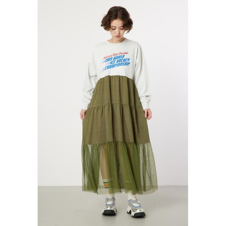 L/T.GRY1 | チュールドッキングロングワンピース | RODEO CROWNS WIDE BOWL