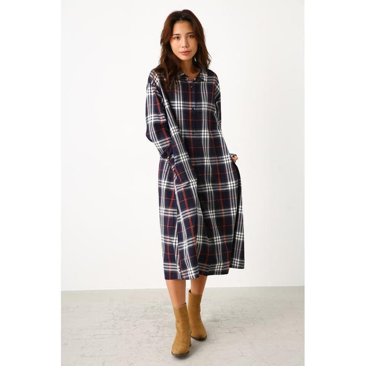 柄NVY5 | チェック ロング ワンピース | RODEO CROWNS WIDE BOWL