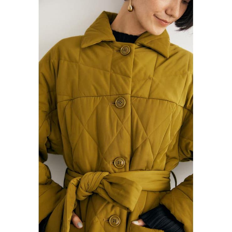 moussy キルティングロングコート グリーン M_ エムアンダーバー 