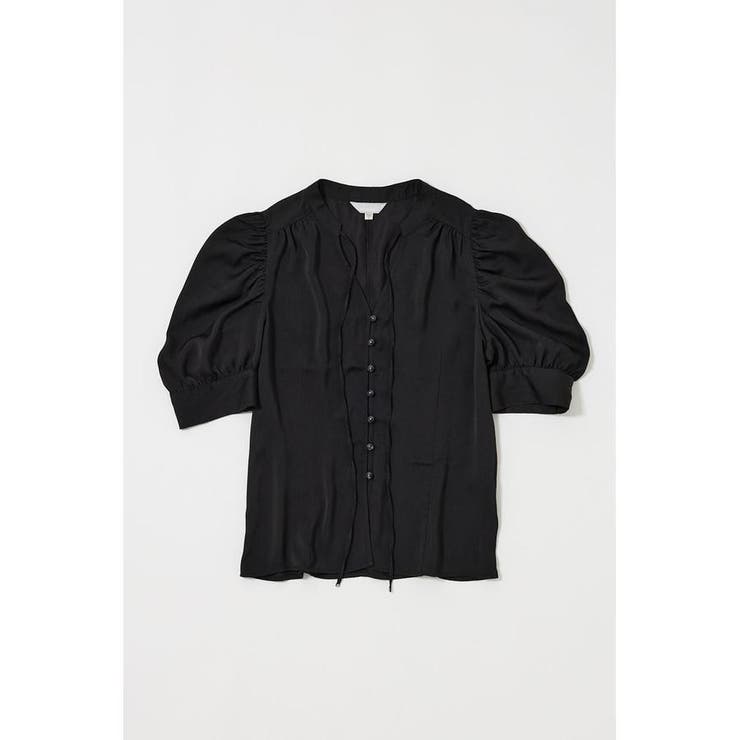BLK | GATHERED SHOULDER ハーフスリーブブラウス | MOUSSY OUTLET