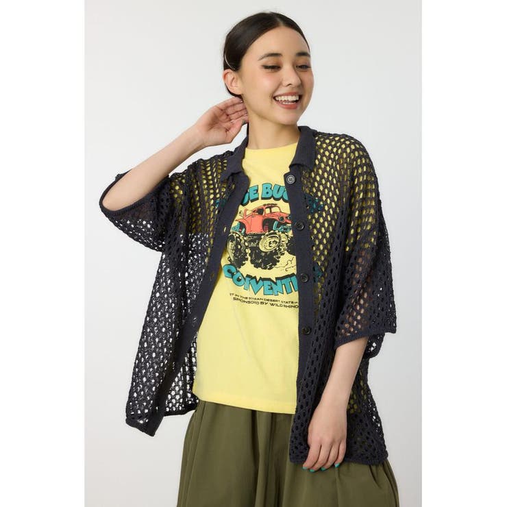 C.GRY | 襟付きメッシュニットカーディガン | RODEO CROWNS WIDE BOWL