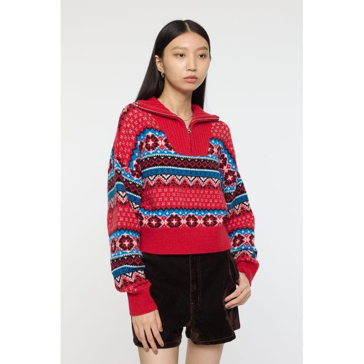 RED | HALF ZIP FAIR ISLE セーター | MOUSSY OUTLET