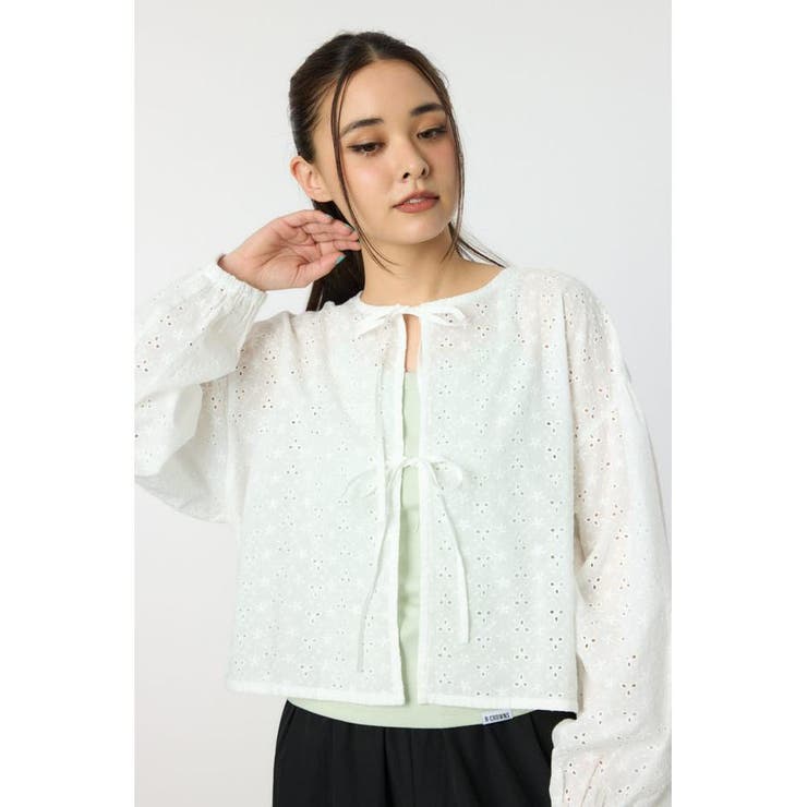 O/WHT1 | ノーカラーレースカーディガン | RODEO CROWNS WIDE BOWL