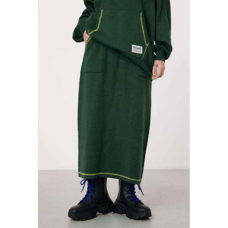 D/GRN3 | スウェットライクカラーステッチニットスカート | RODEO CROWNS WIDE BOWL