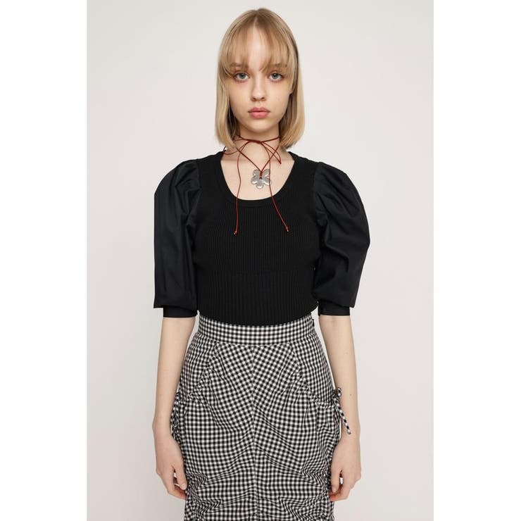 BLK | KNIT COMBI TUCK PUFF トップス | SLY OUTLET