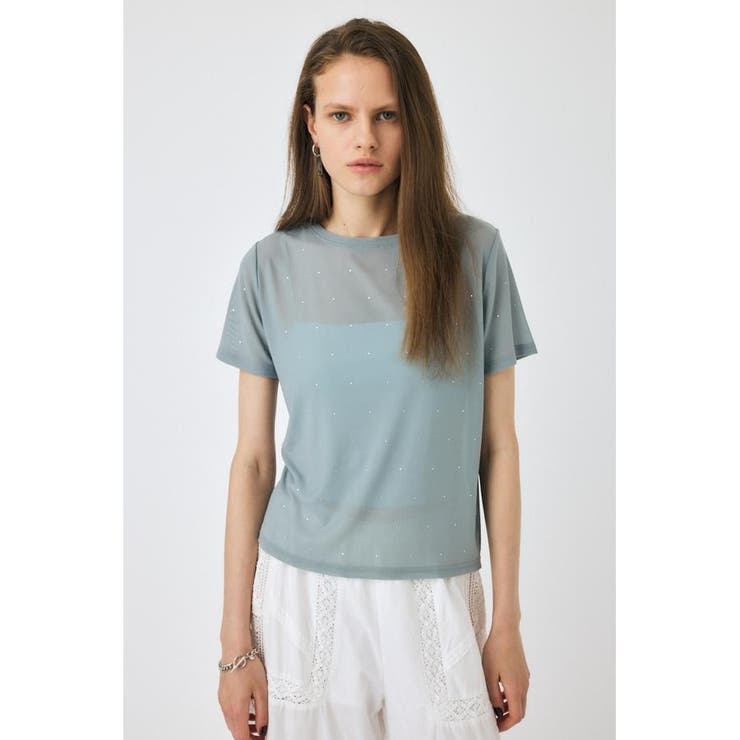 L/BLU1 | RHINESTONE SHEER Tシャツ | MOUSSY OUTLET