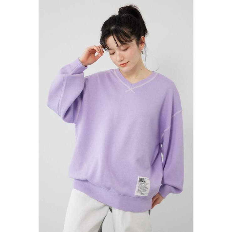 L/PUR1 | スウェットライク2wayネックニットトップス | RODEO CROWNS WIDE BOWL