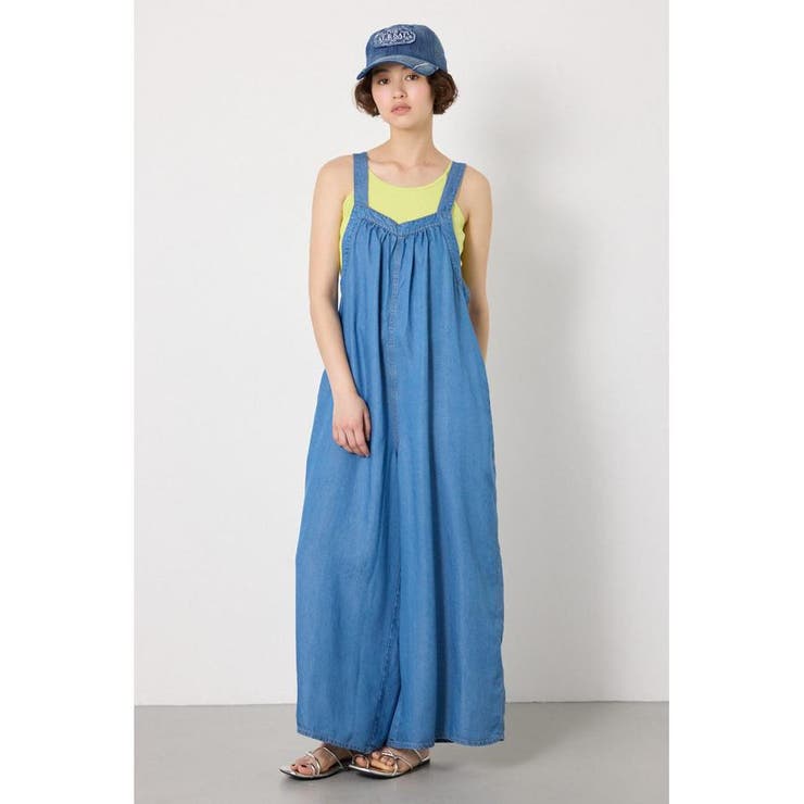 BLU | Thickness DENIMギャザーサロペット | RODEO CROWNS WIDE BOWL