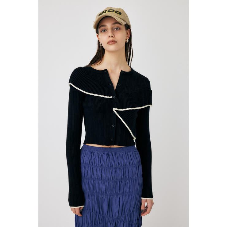 BLK | FRONT BUTTON FRILL KNIT トップス | MOUSSY OUTLET