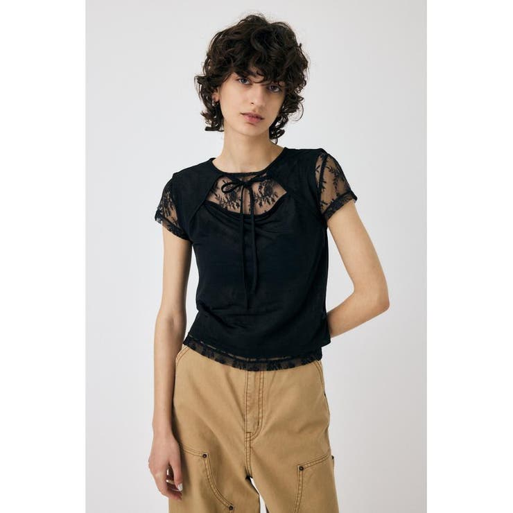 BLK | LACE LAYERED OPEN NECK トップス | MOUSSY OUTLET