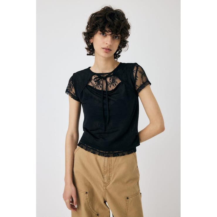 LACE LAYERED OPEN NECK トップス | MOUSSY OUTLET | 詳細画像1 