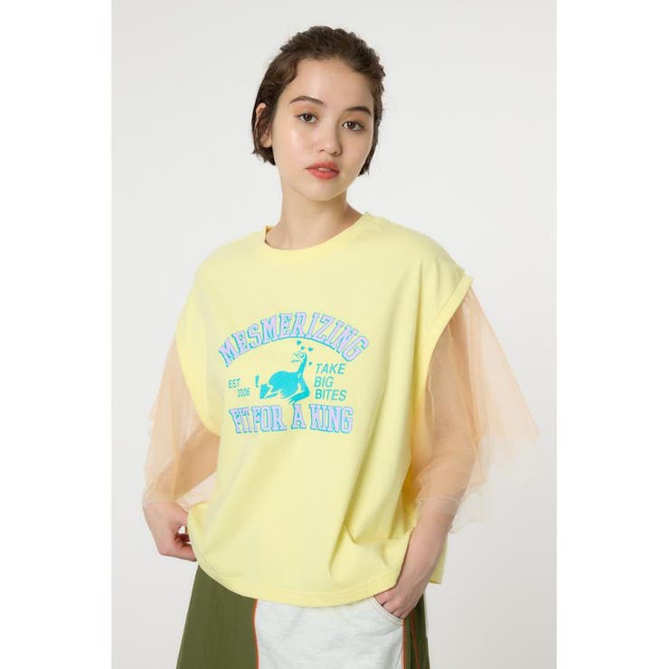 L/YEL1 | チュールスリーブカレッジTシャツ | RODEO CROWNS WIDE BOWL